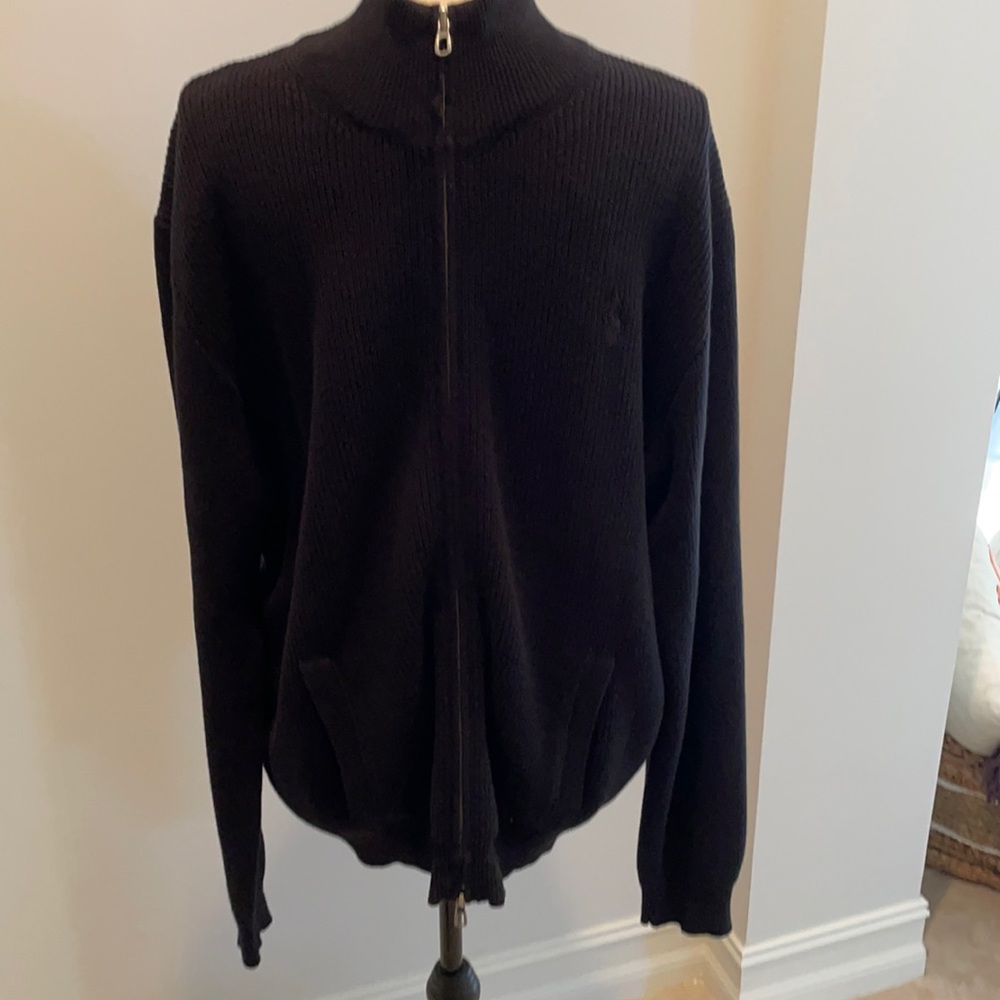 Men’s Polo RL full zip ribbed 100% cotton sweater.